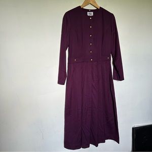 Vintage lanz tradwife eggplant purple shirtwaist dress with pleats (binQ4)